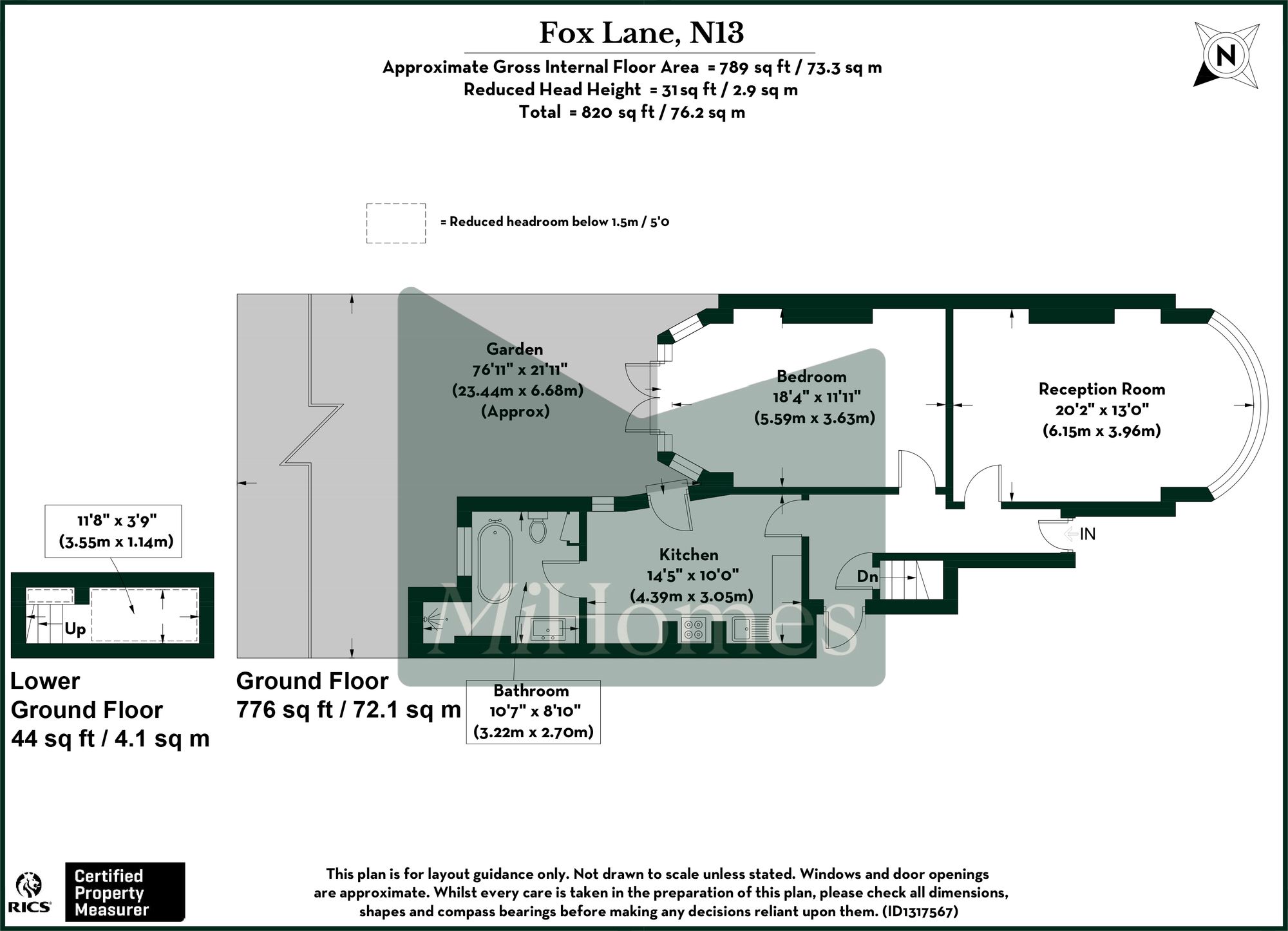 1 bed ground floor flat for sale in Fox Lane, London, N13 - Property floorplan