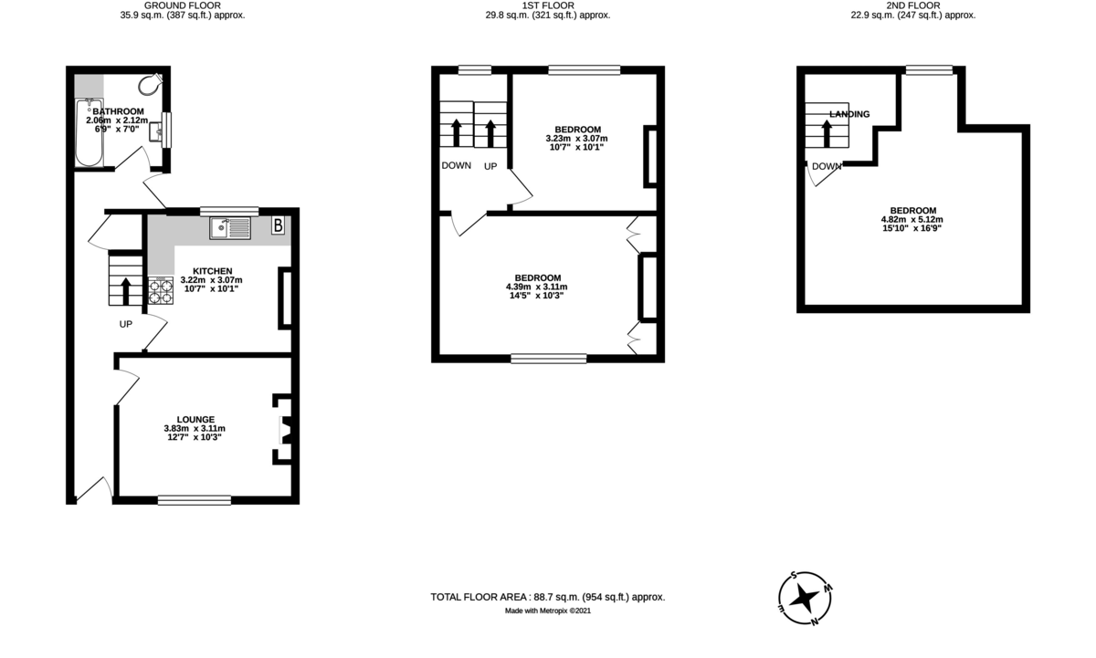3 bed terraced house for sale in East John Walk, Newtown - Property floorplan