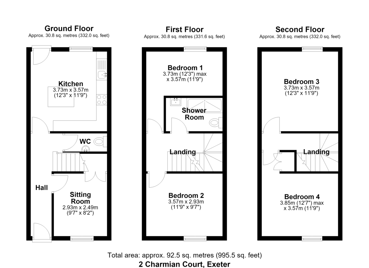4 bed terraced house for sale in Charmian Court, Sivell Place, EX2 - Property floorplan