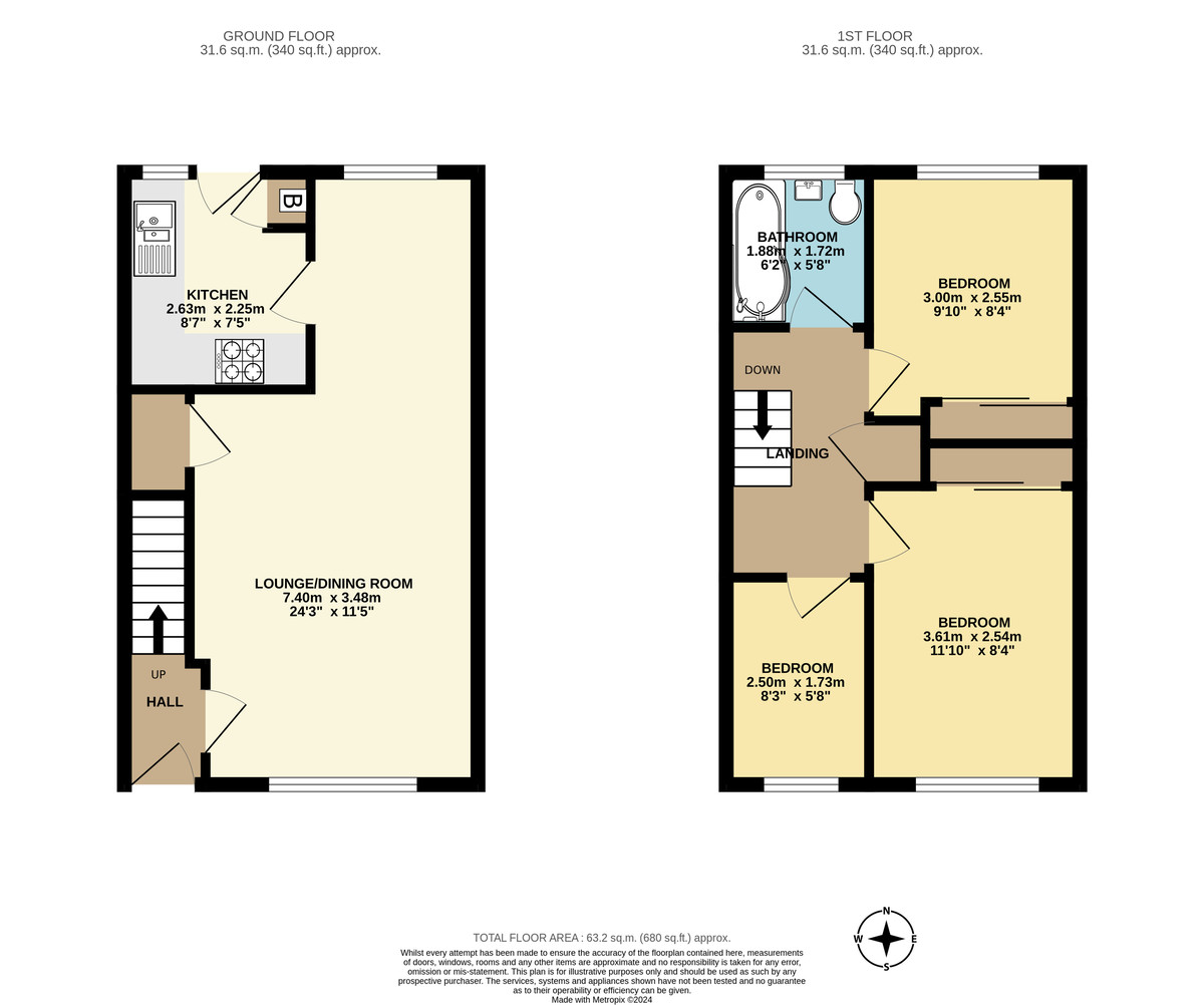 3 bed terraced house to rent in Pinhoe, Exeter - Property floorplan