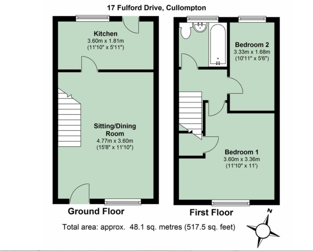 2 bed terraced house to rent in Fulford Drive, Cullompton, EX15 - Property floorplan