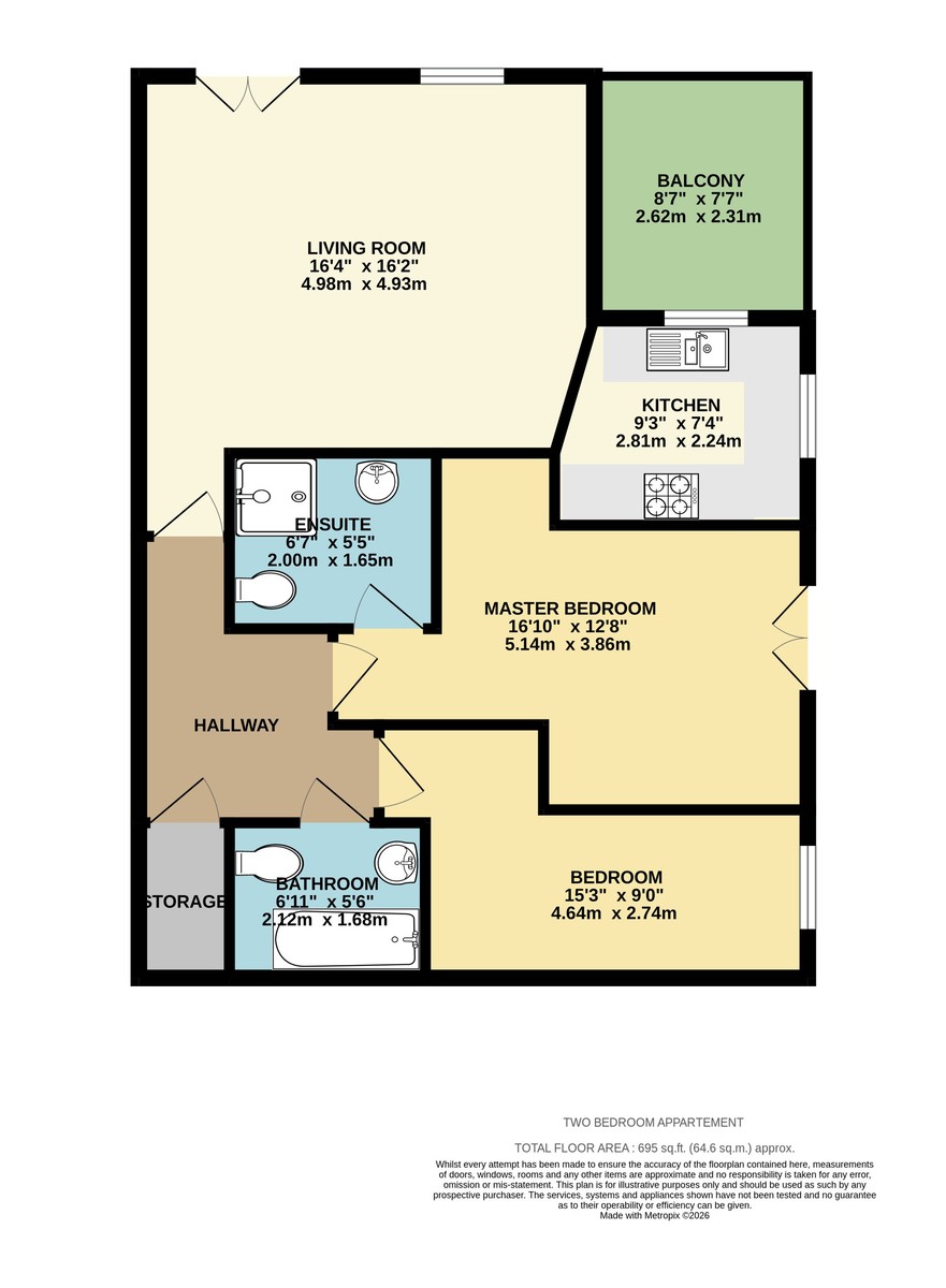 2 bed apartment for sale in Russell Walk, Exeter, EX2 - Property floorplan