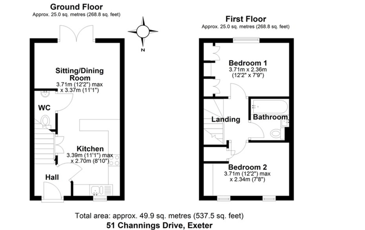 2 bed terraced house for sale in Channings Drive, Tithebarn, EX1 - Property floorplan