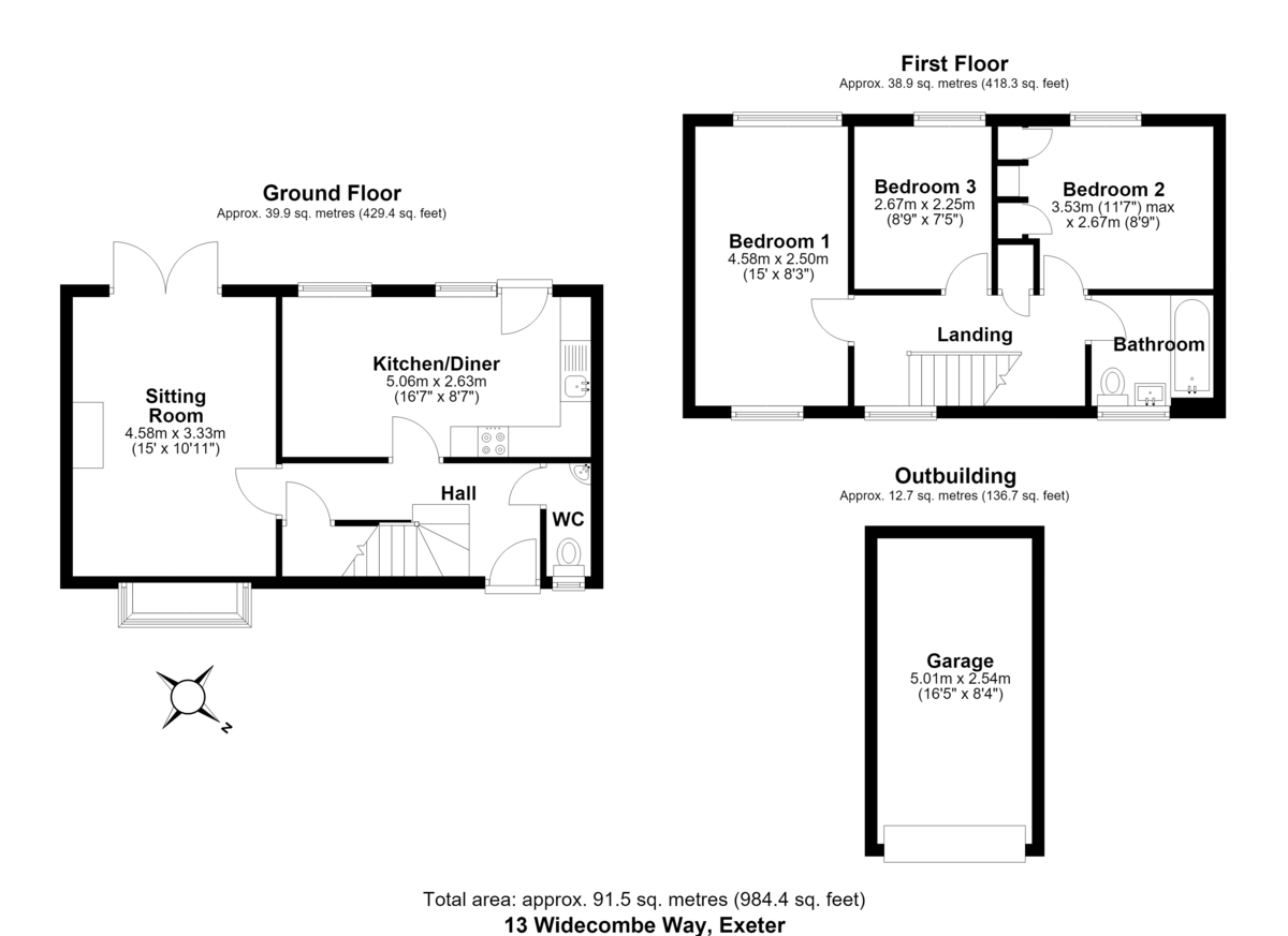 3 bed semi-detached house for sale in Widecombe Way, Exeter, EX4 - Property floorplan