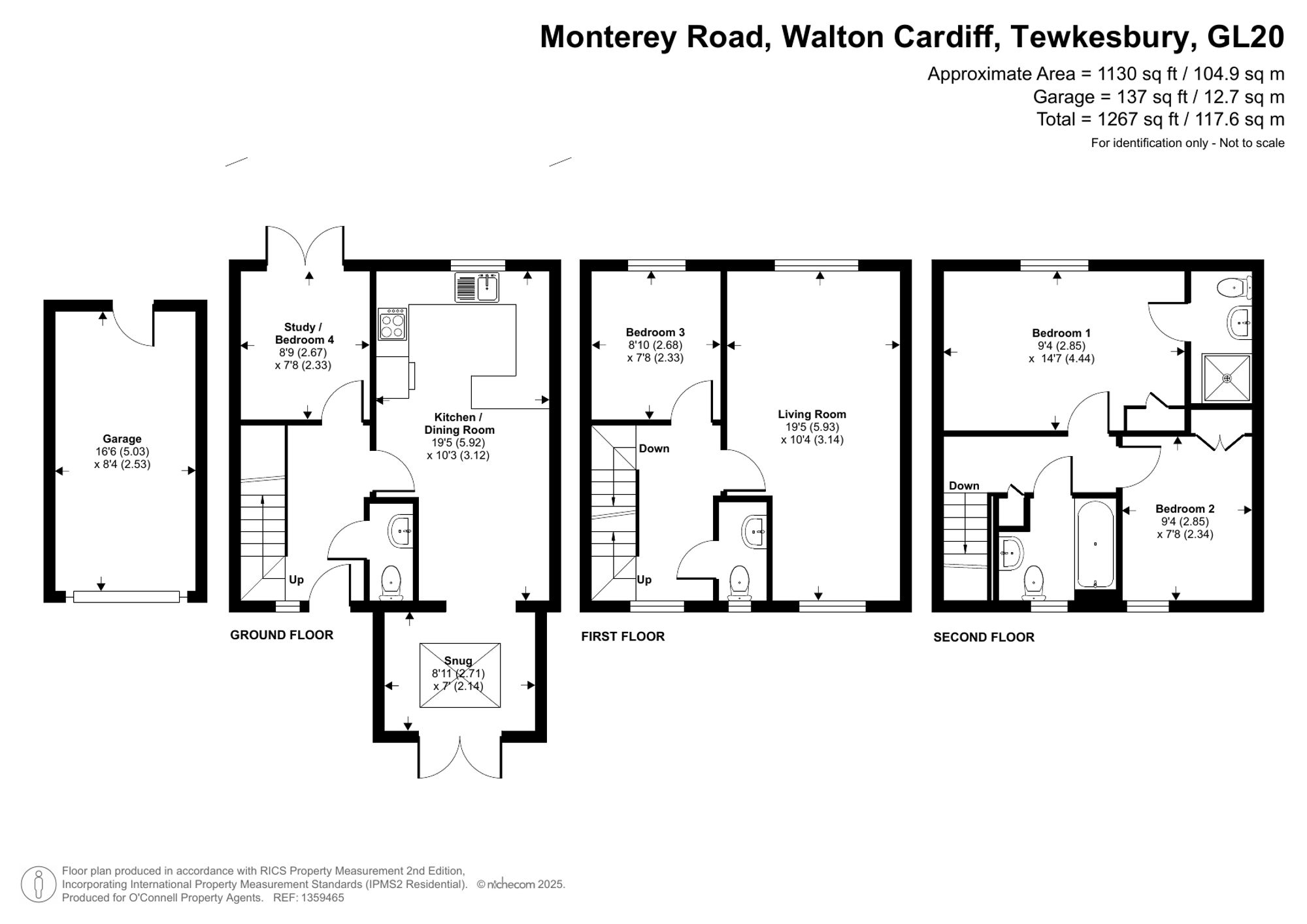3 bed mid-terraced house for sale in Monterey Road, Walton Cardiff, GL20 - Property floorplan
