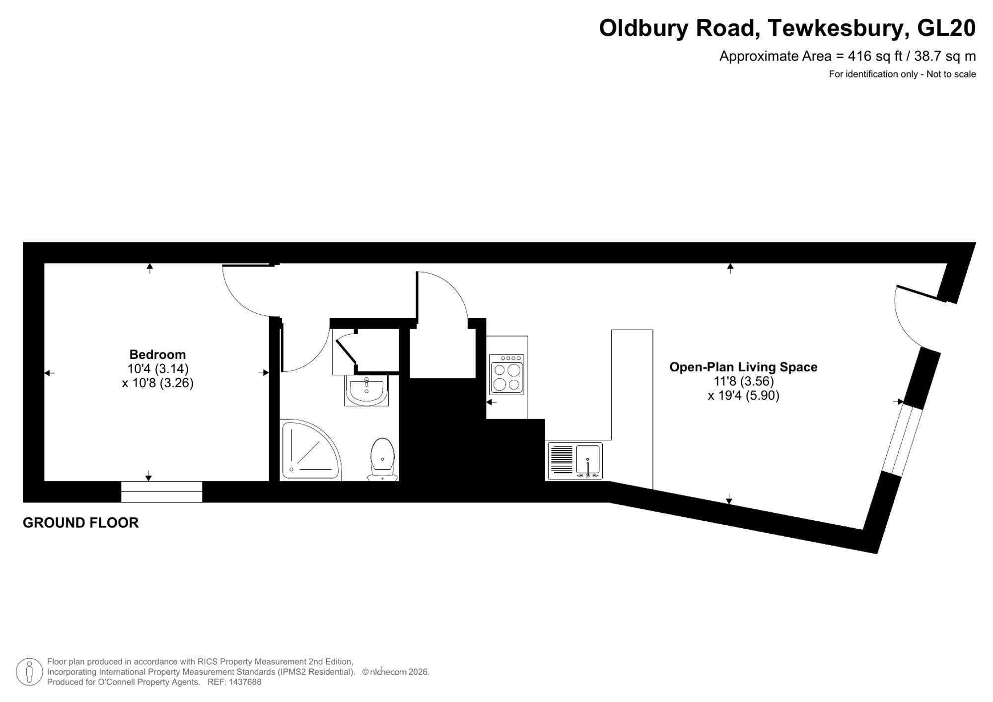 1 bed flat for sale in Oldbury Road, Tewkesbury, GL20 - Property floorplan