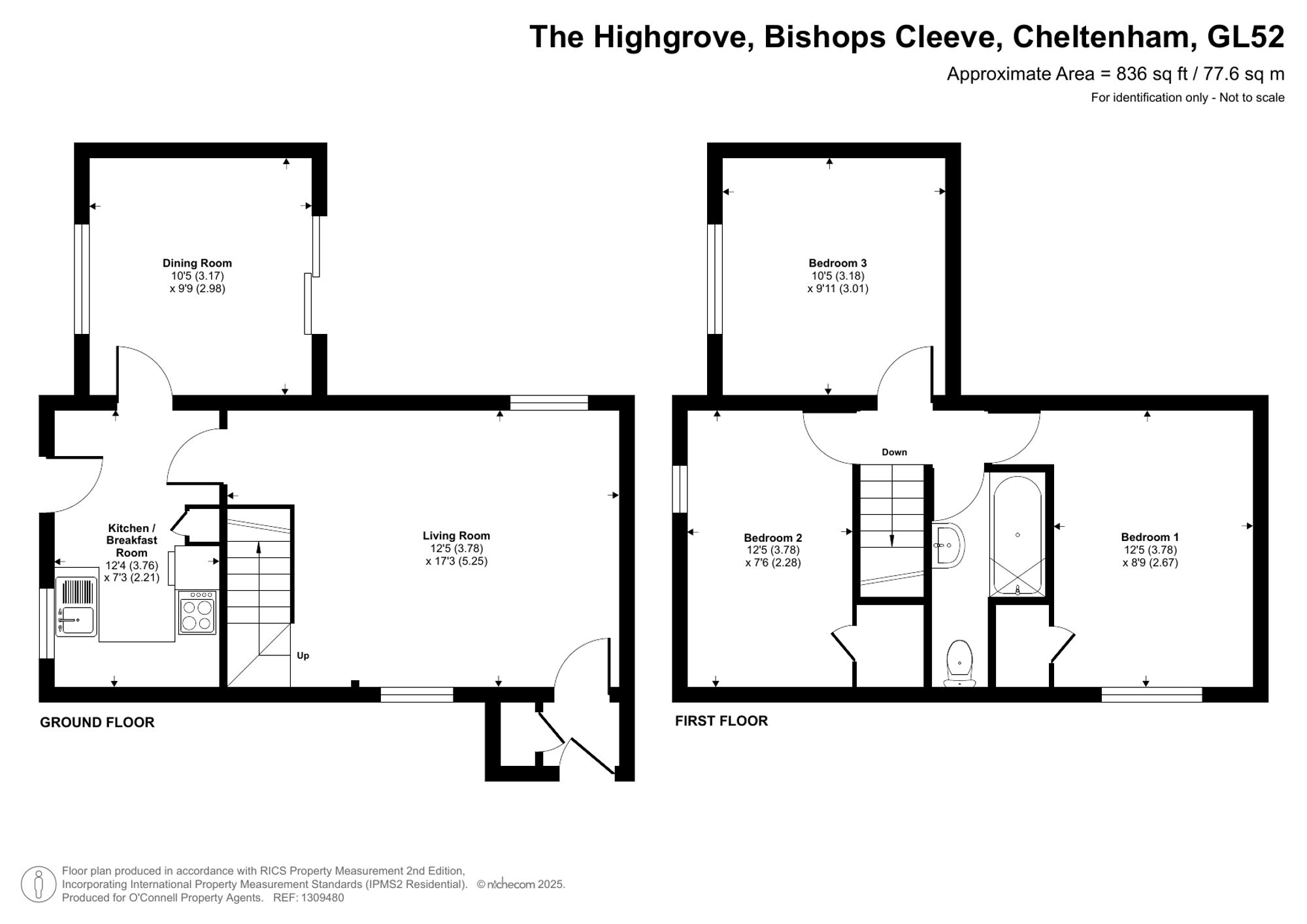 3 bed terraced house for sale in The Highgrove, Bishops Cleeve, GL52 - Property floorplan