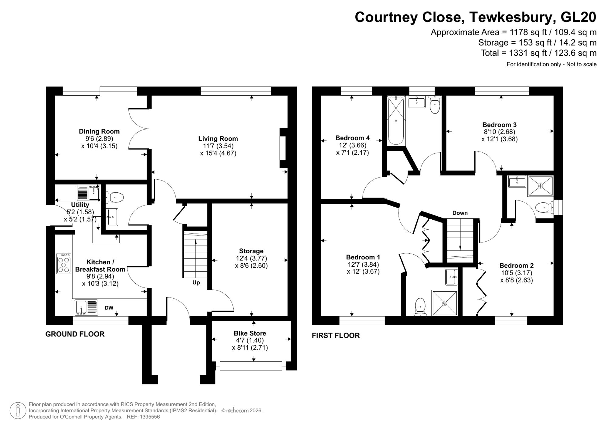 4 bed detached house for sale in Courtney Close, Stonehills, Tewkesbury, GL20 - Property floorplan