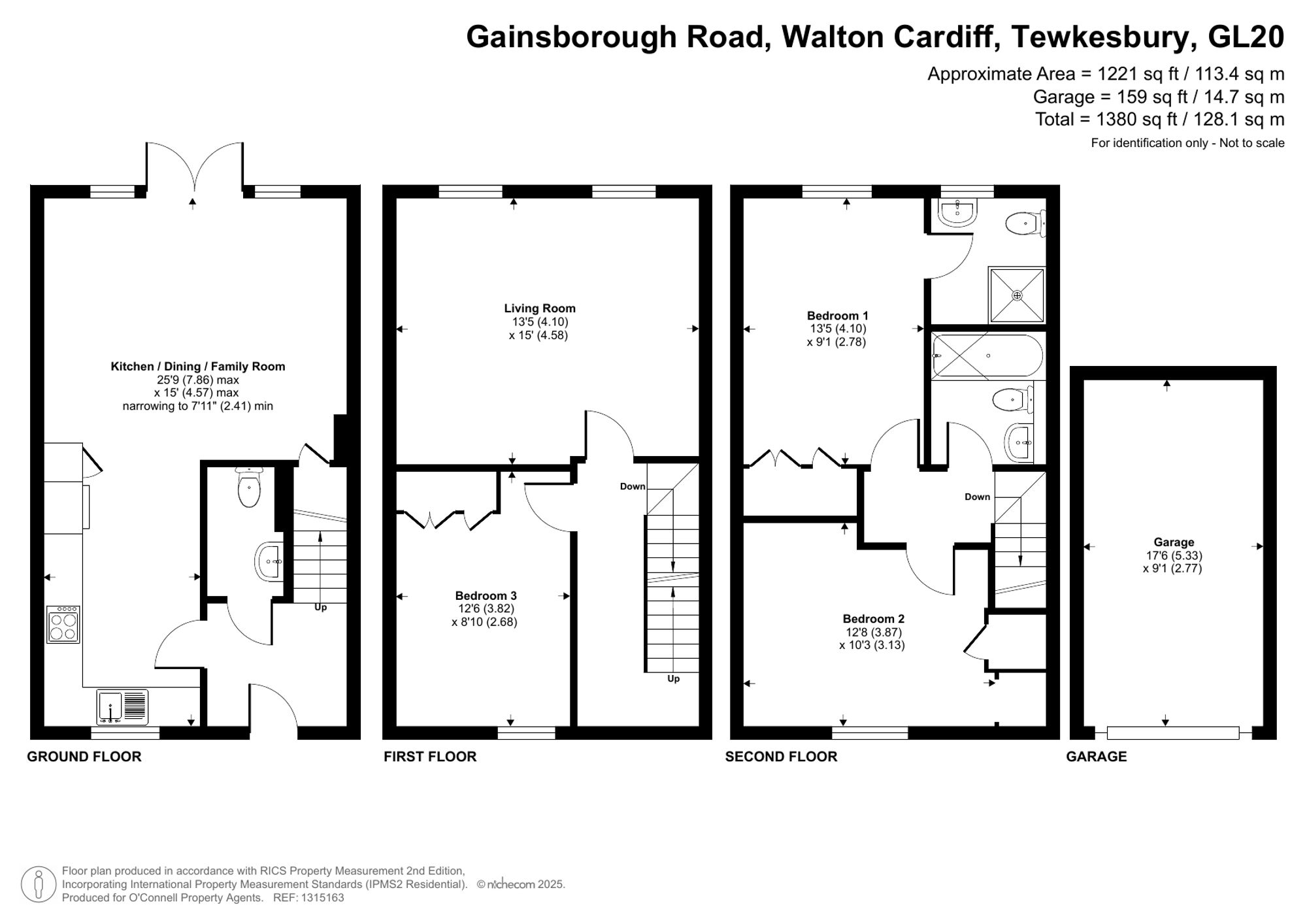 3 bed terraced house for sale in Gainsborough Road, Walton Cardiff, GL20 - Property floorplan