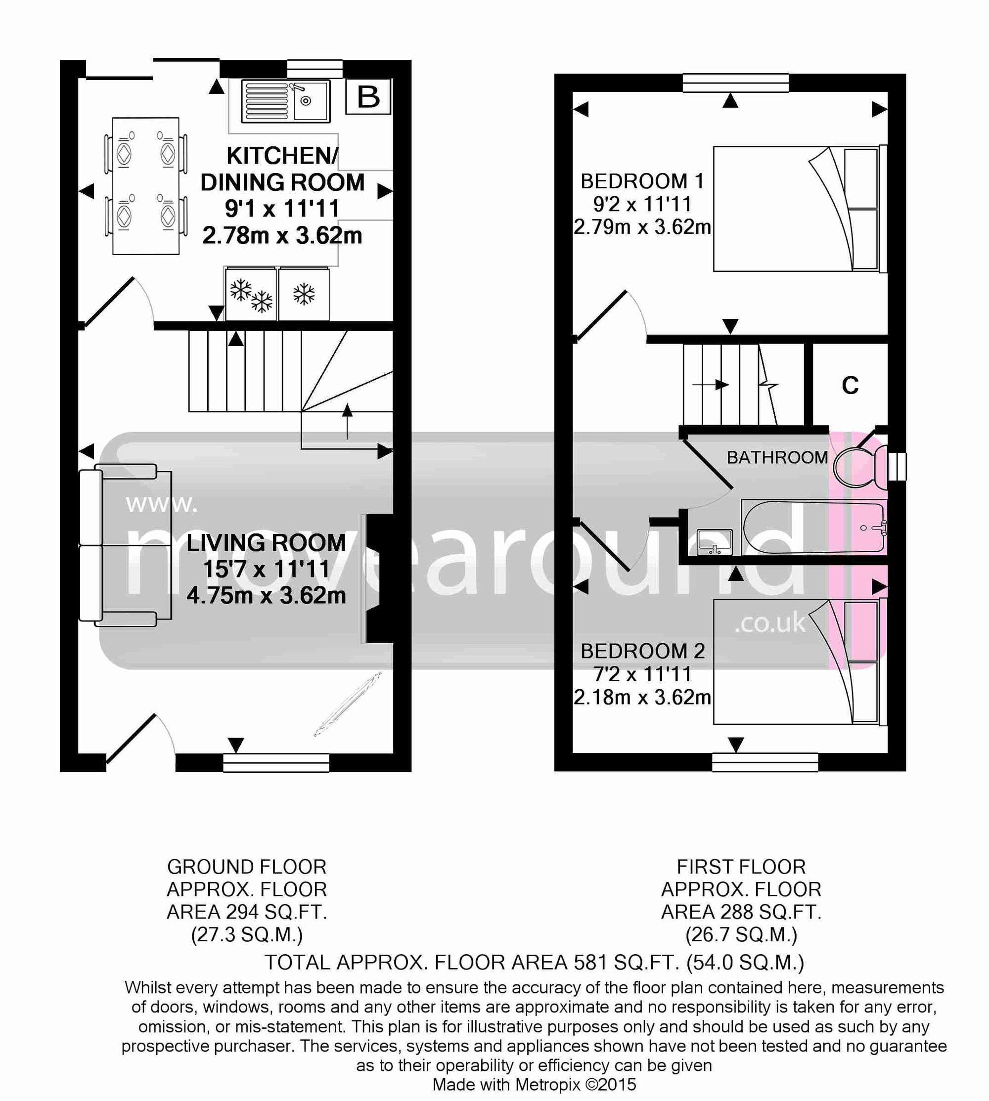 2 bed terraced house to rent in Horsley Close, Abbeymead, GL4 - Property floorplan