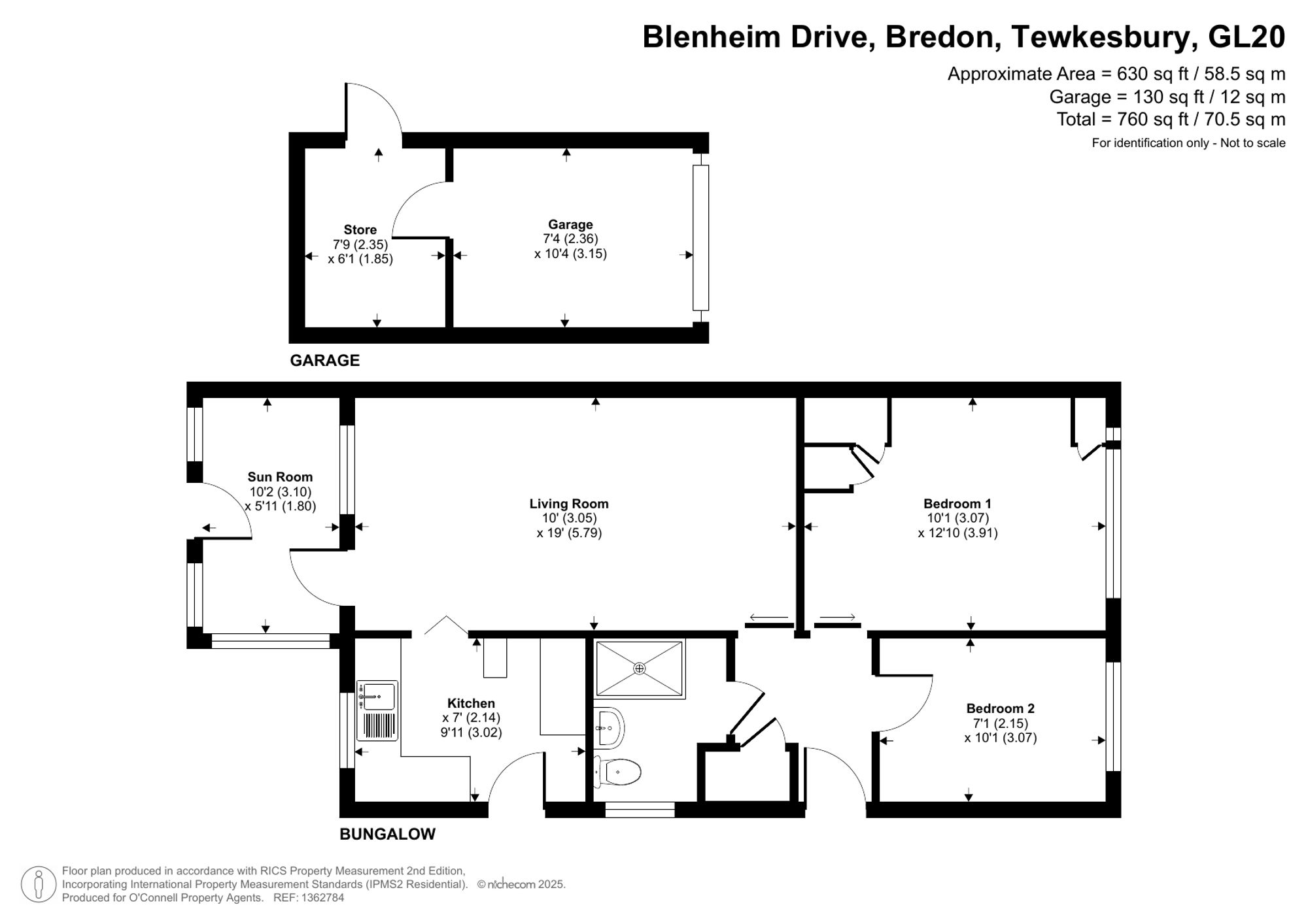 2 bed semi-detached bungalow for sale in Blenheim Drive, Bredon, GL20 - Property floorplan